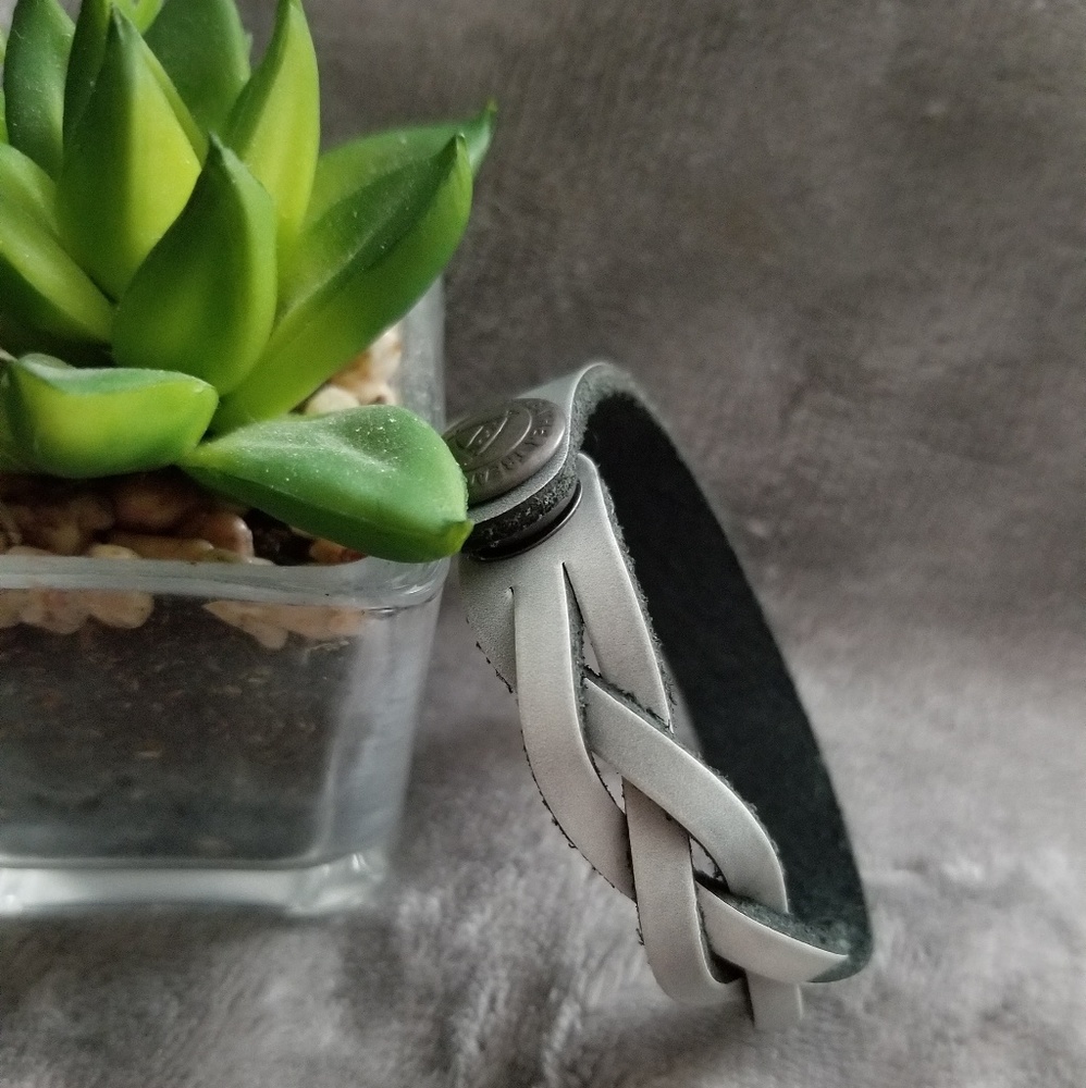 Disney Gray Engravable Leather Weave Bracelet